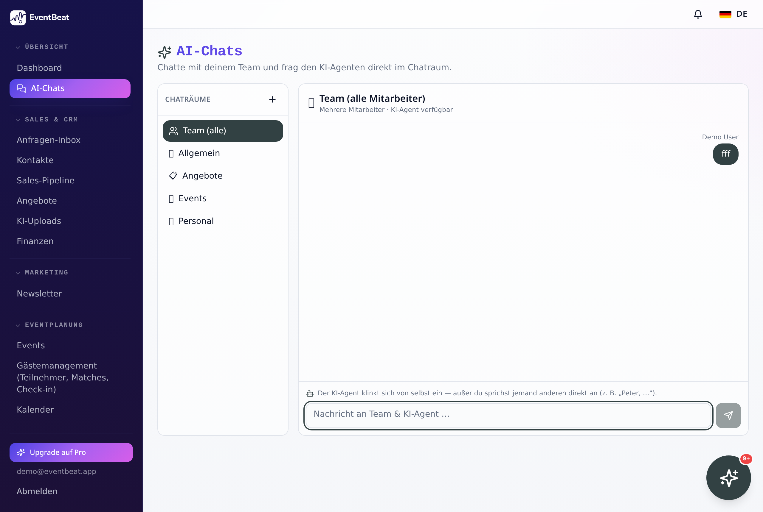 EventBeat KI-Copilot in der Produktoberfläche